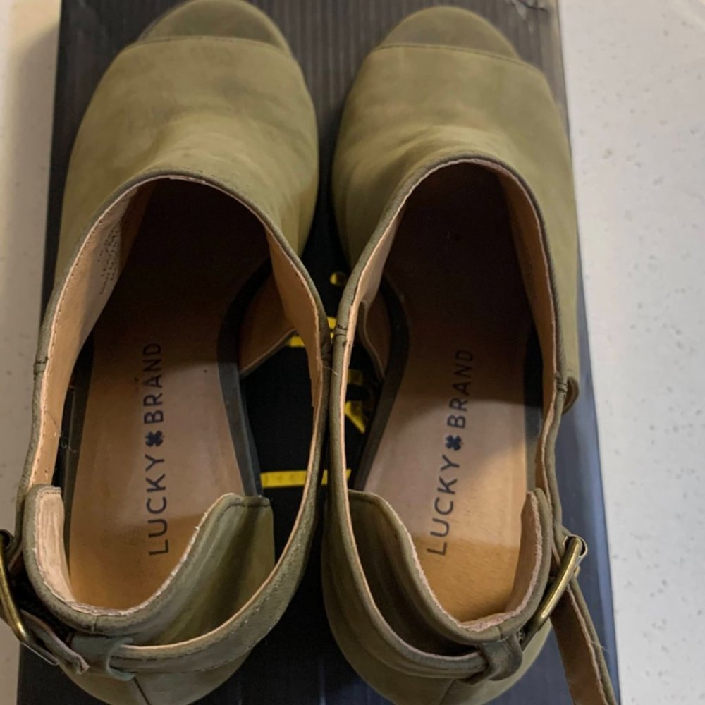 Green open toed heels for women